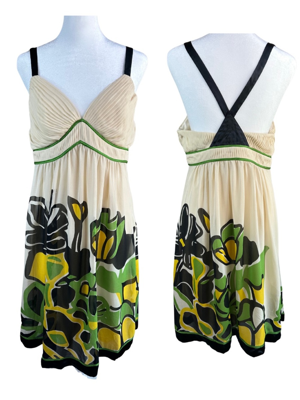 Vintage Y2K Sue Wong 100% Silk Chiffon Floral Empire Waist Dress Size 10